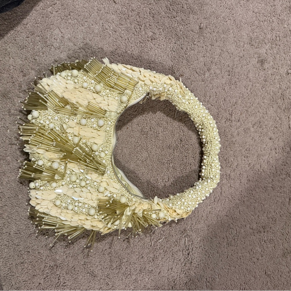 Elegant Cream Beaded Mini Bag
